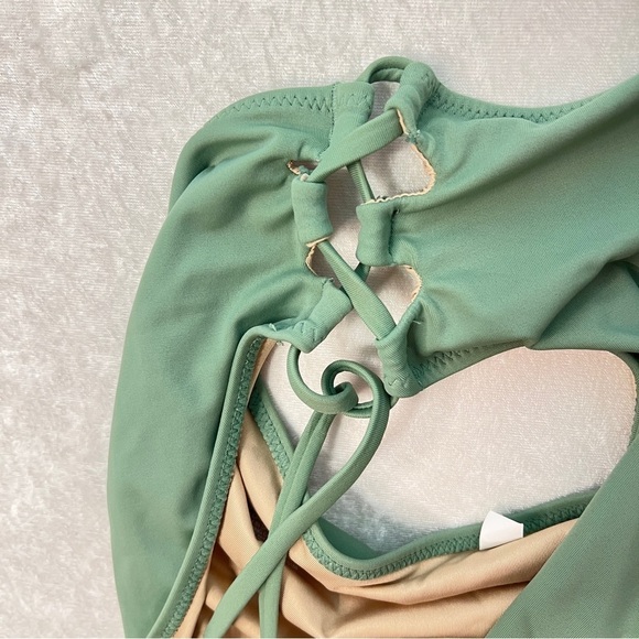 SHADE & SHORE Swimsuit Lace-Up Hight Waist 2 Piece Bikini Sage Green Size M/36C - Picture 14 of 16
